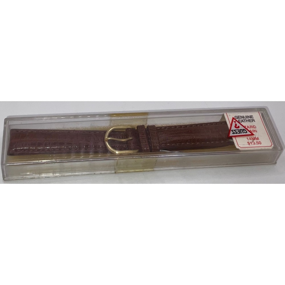 Vintage Guess Brown Lizard Grain Genuine Leather Watch Band 14mm Gold Buckle